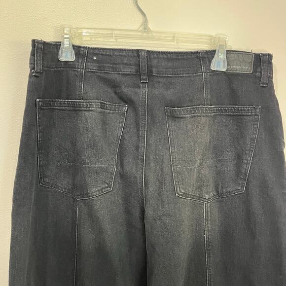 American Eagle Super High-Rise Ultra Wide Leg Jeans Black Denim Sz 12 Short - Picture 5 of 9